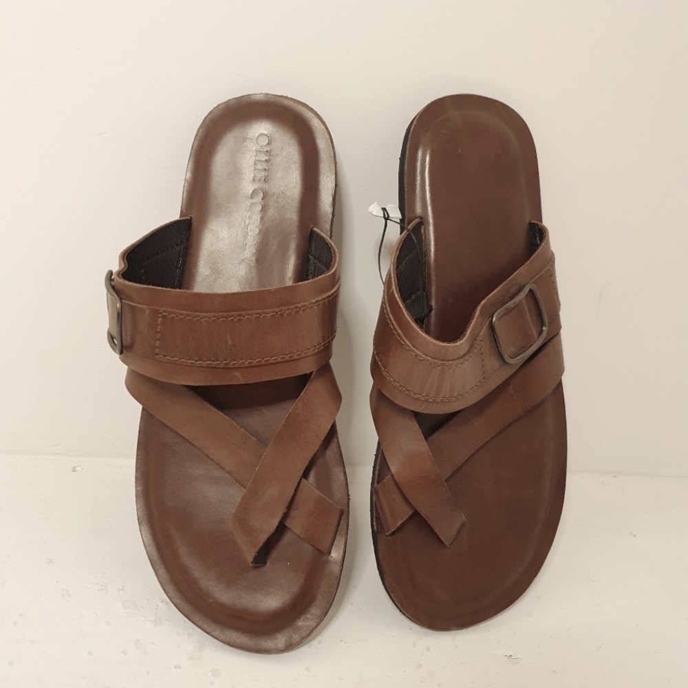 Handmade Brown Leather Men Slide In Size 10